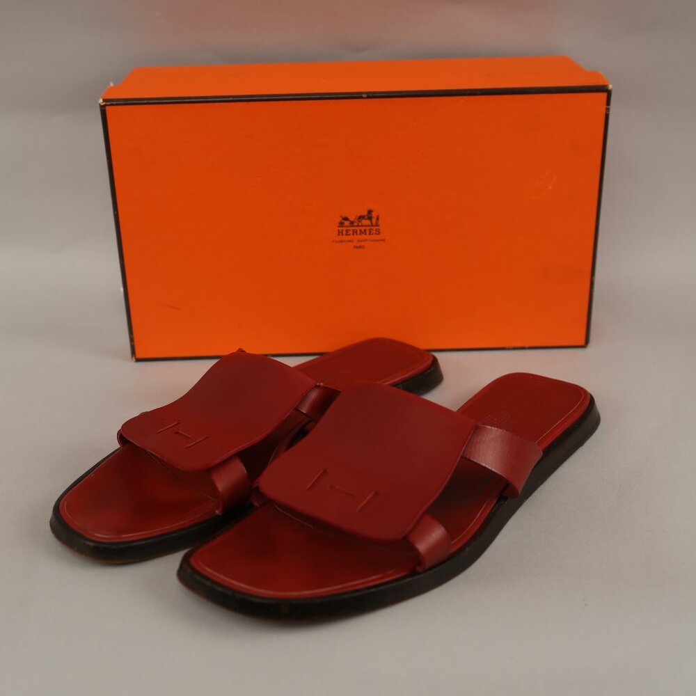 Rare Hermes Leather Slide Flat Sandals